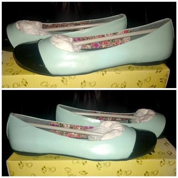 Oh! Mint & Black Patent Cap Toe Flats Size 9.5 Balletcore Elegance NWT business - Picture 3 of 5